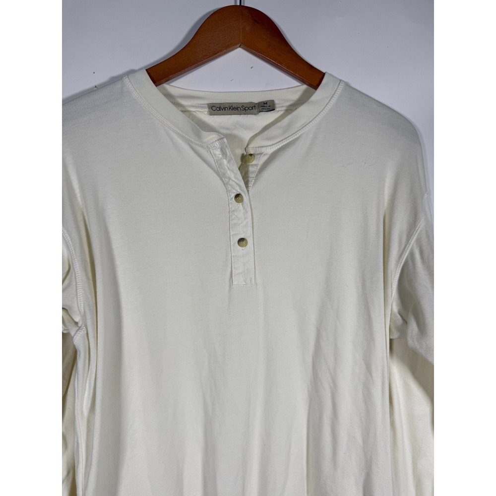 Calvin Klein Sport Mens Cream Long Sleeve Henley Shirt Size M Off-White Ribbed